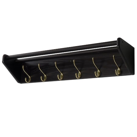 Wooden Mallet 6 Hook ShelfBrass Hooks Black 36HCRBK